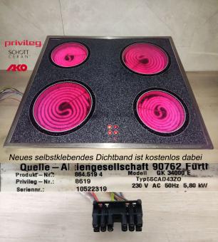 Privileg GK34000E Kochfeld mit Schott Ceran Glaskeramik. AKO Sprint Heizungen 